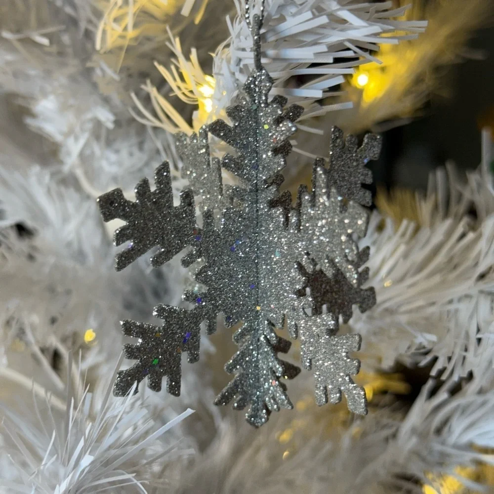 Silver Glitter Snowflake Ornaments